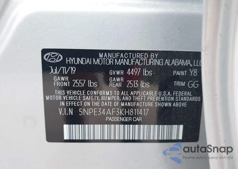 2019 Hyundai Sonata Limited из США, поврежденный, VIN 5NPE34AF3KH811417